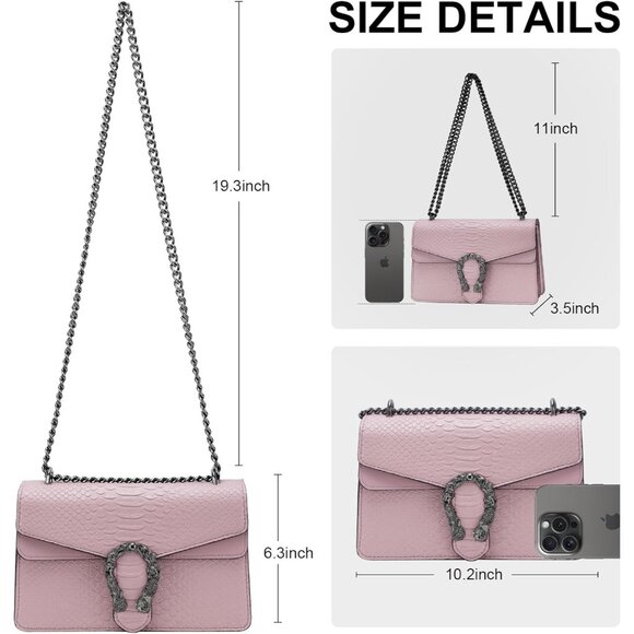 ⚡ Women's Light Pink Snake Vegan Leather Print Casual Satchel Crossbody Handbag - Picture 7 of 7